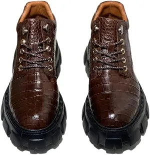 Authentic Exotic Crocodile Skin Men's Casual Height-Increasing Derby Shoes Genuine Alligator Leather Male Mid-top Dress Shoes
