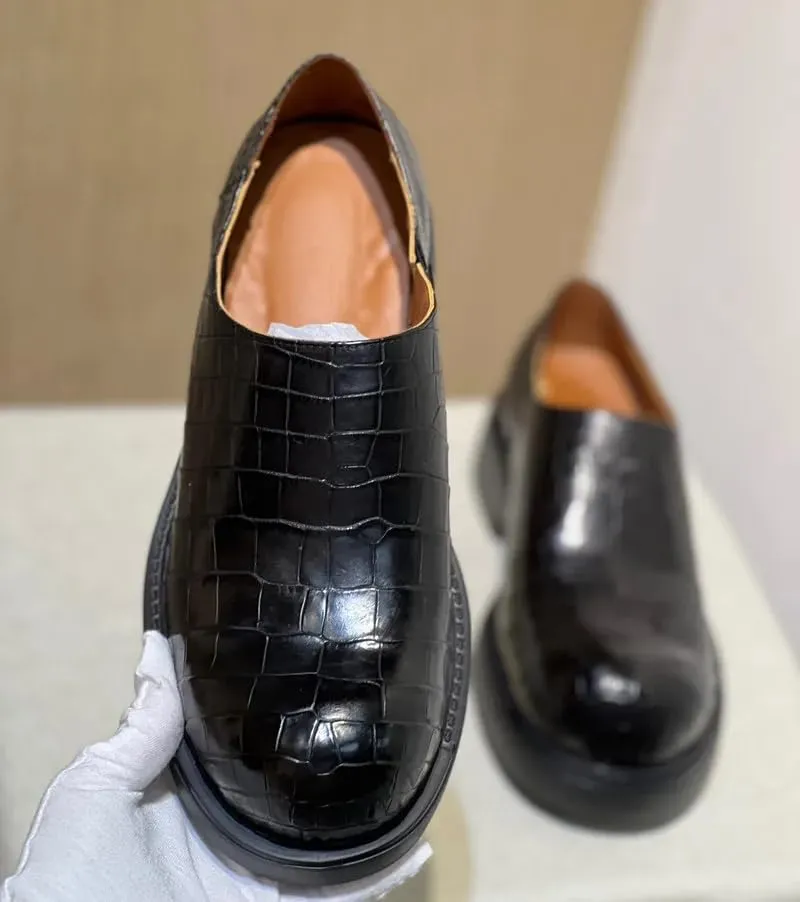 Authentic Real Crocodile Skin Fashion Big Round Toe Men's Dress Shoes Genuine Alligator Leather Male Slip-on Low Cut Derby Shoes