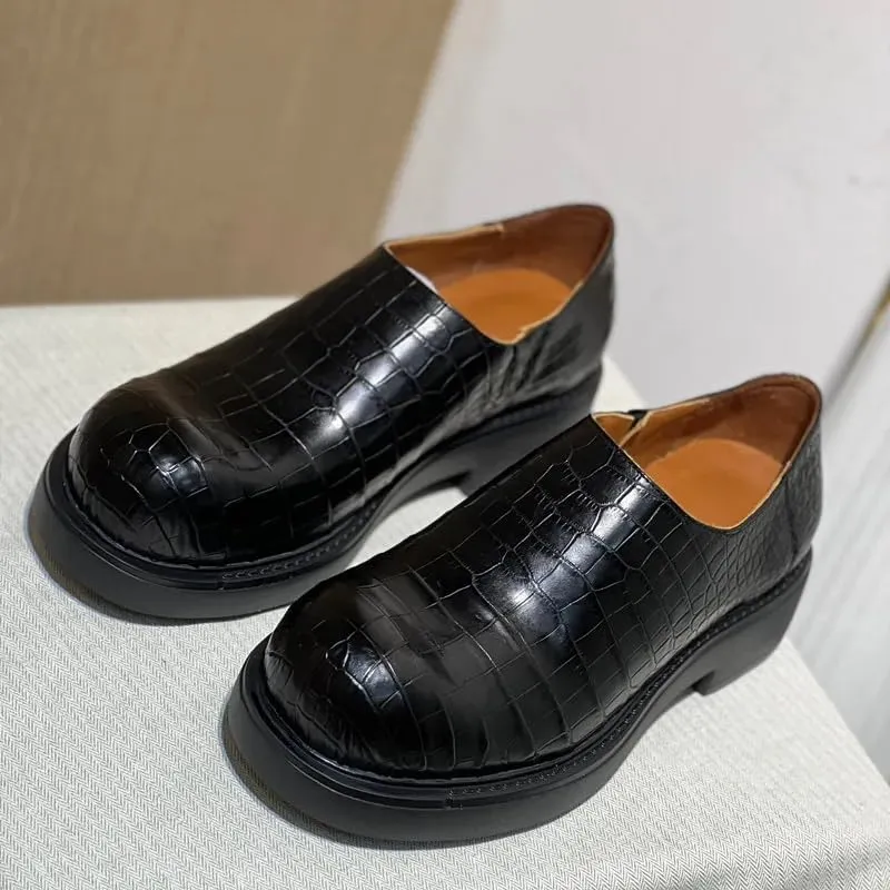 Authentic Real Crocodile Skin Fashion Big Round Toe Men's Dress Shoes Genuine Alligator Leather Male Slip-on Low Cut Derby Shoes