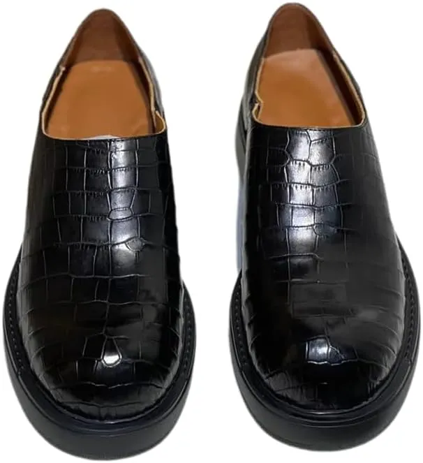 Authentic Real Crocodile Skin Fashion Big Round Toe Men's Dress Shoes Genuine Alligator Leather Male Slip-on Low Cut Derby Shoes