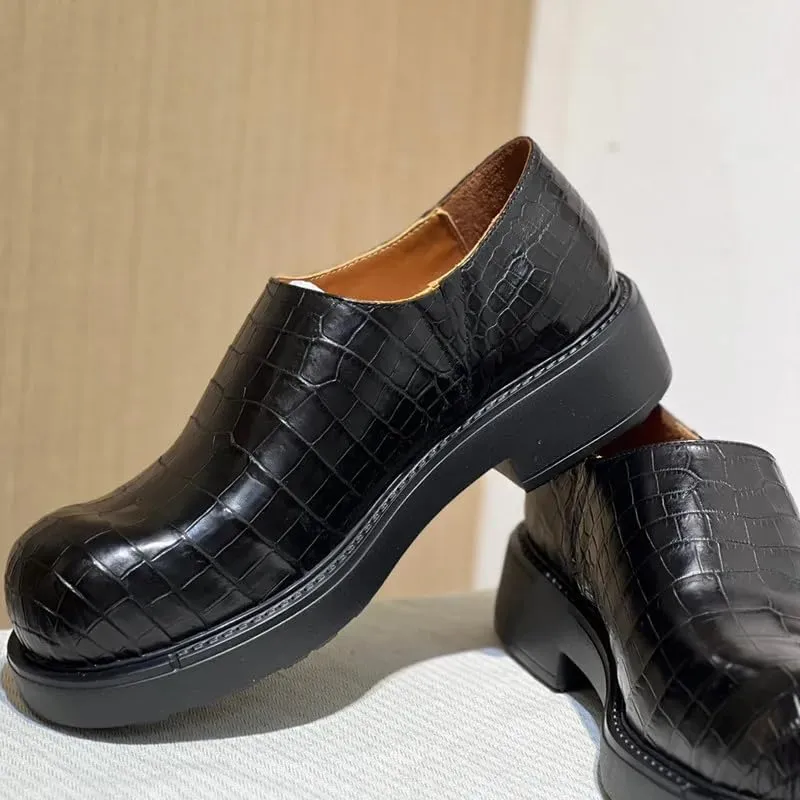 Authentic Real Crocodile Skin Fashion Big Round Toe Men's Dress Shoes Genuine Alligator Leather Male Slip-on Low Cut Derby Shoes