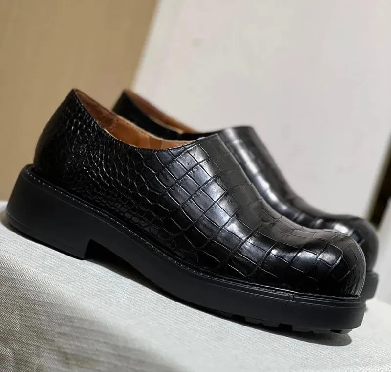 Authentic Real Crocodile Skin Fashion Big Round Toe Men's Dress Shoes Genuine Alligator Leather Male Slip-on Low Cut Derby Shoes