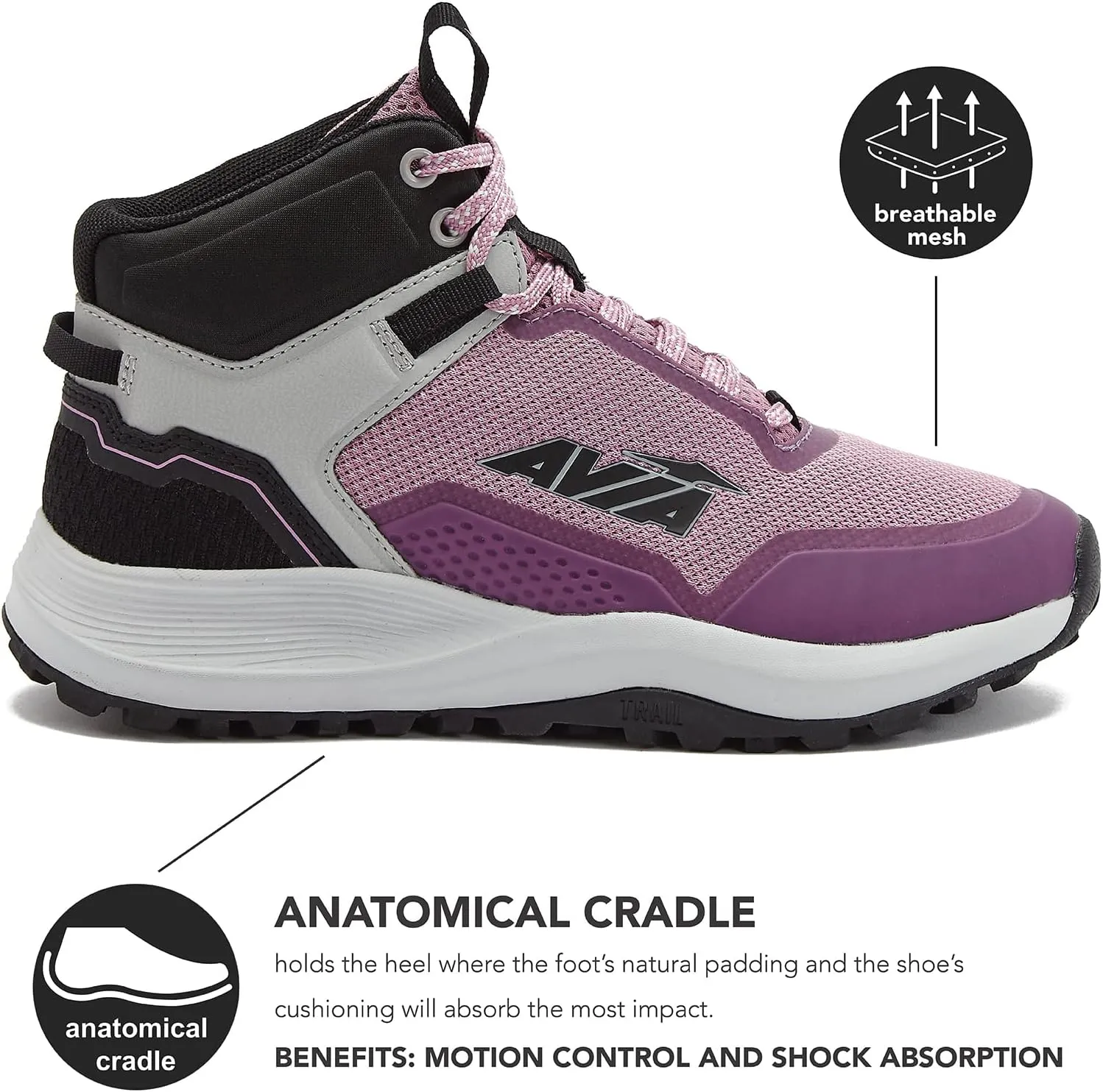 Avia Grit Sport Women’s Hiking Boots, Mid Top Ankle Trail Shoes for All Weather