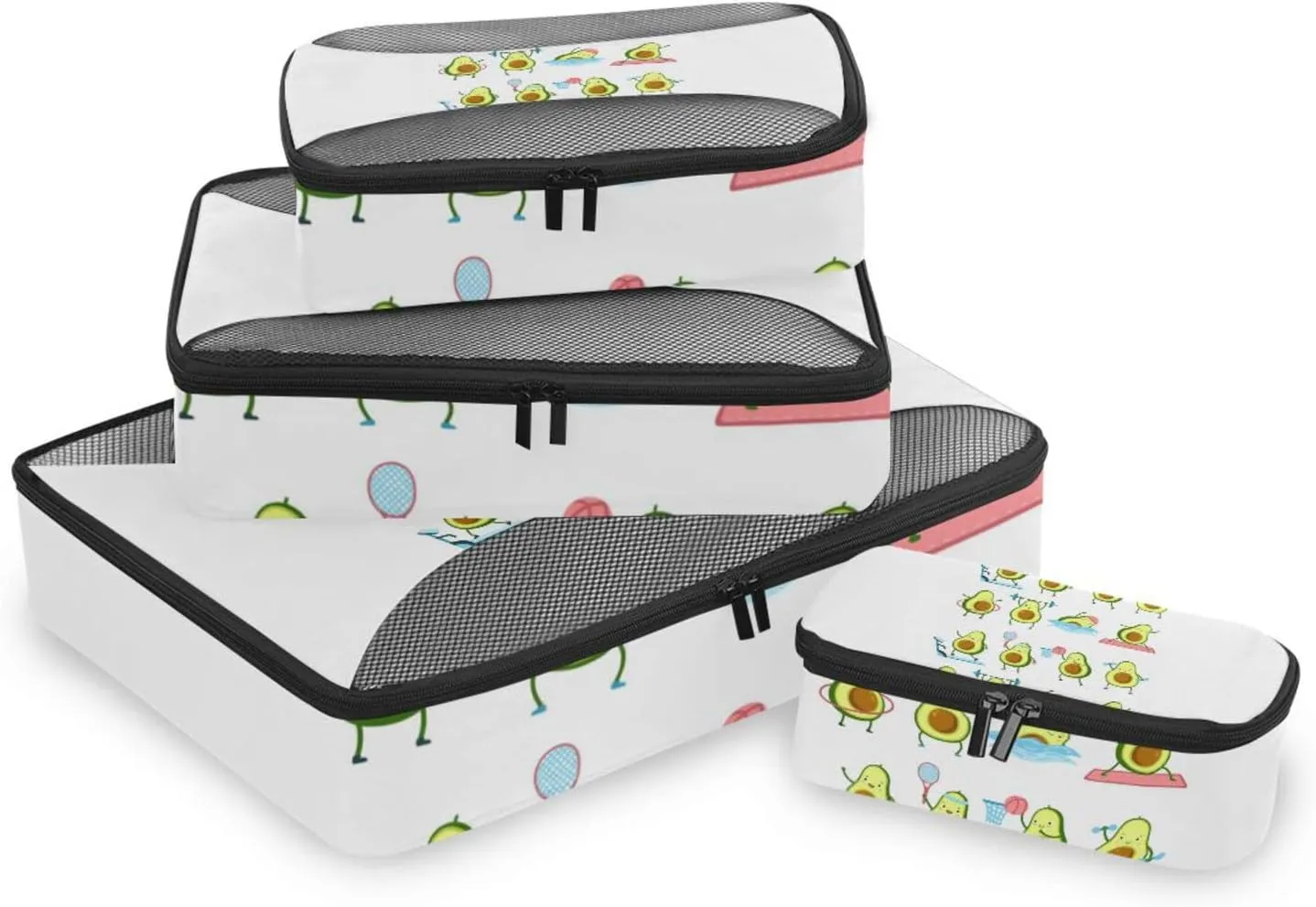 Avocado Fitness Fruits Athlete Workout Swimming Yoga Training 4 PCs Set Packing Bags, Luggage Organizer Bag, Portable Cube Toiletry bag, Durable Travel Cosmetic Storage Bag for Men Women
