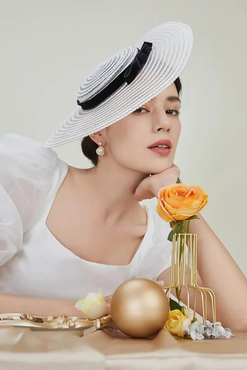 BABEYOND Wide Brim Tea Party Fascinator Kentucky Hat Derby Fascinator Wedding Hat for Cocktail