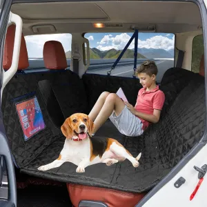 Back Seat Extender for Dogs Holds 420 lbs, Hard Bottom Car Seat Cover, Waterproof Hammock with Mesh Window, Heavy Duty Travel Bed for Large Pets, Rear Seat Protector for Car SUV Truck