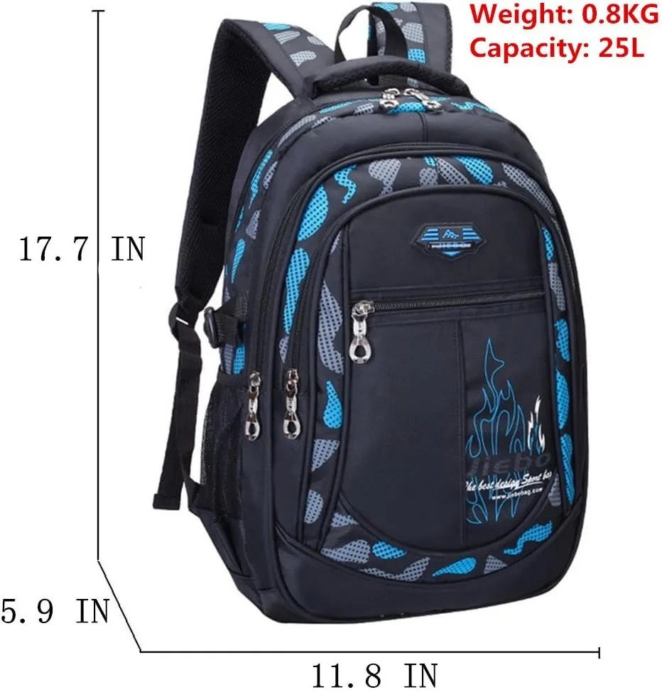 Backpack Boys Elementary School Bookbag Durable Heavy Duty Student Teenage Sturdy Kids Travel Waterproof Big (Black) Large