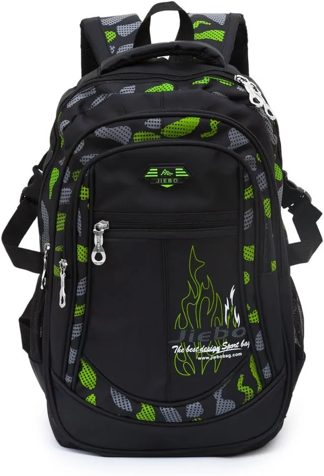 Backpack Boys Elementary School Bookbag Durable Heavy Duty Student Teenage Sturdy Kids Travel Waterproof Big (Green) Large
