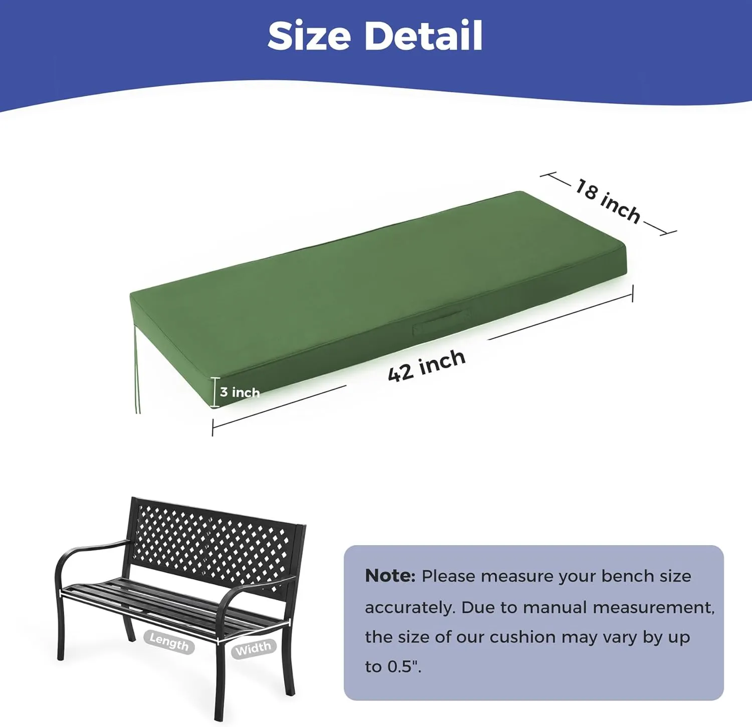 Bench Cushions for Outdoor Furniture, 42x18x3 Inch, Waterproof＆Fade Resistant Outdoor Bench Cushion, Pation Bench Cushion, Patio Furniture Cushion, Outdoor Chair Cushions, Forest Green