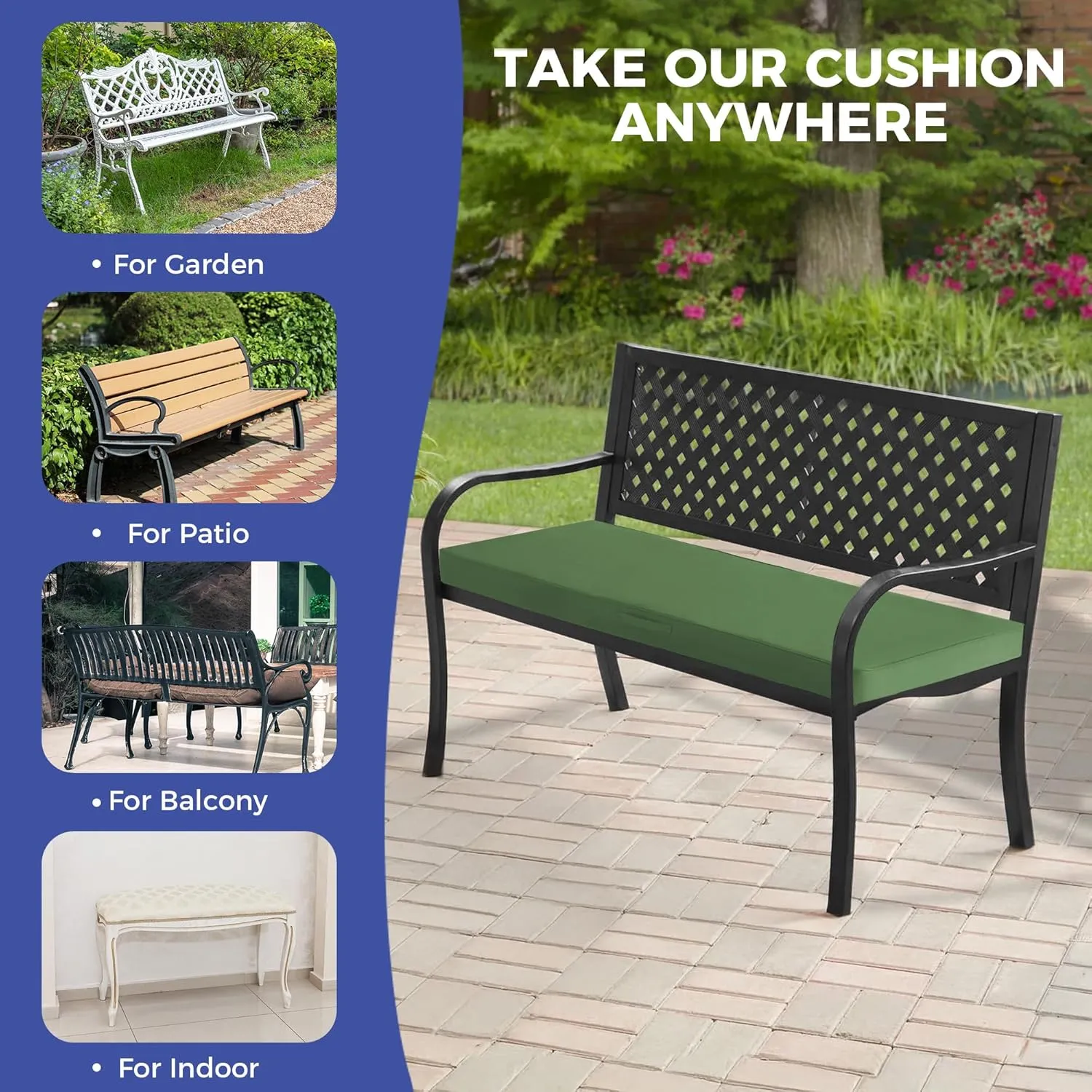 Bench Cushions for Outdoor Furniture, 42x18x3 Inch, Waterproof＆Fade Resistant Outdoor Bench Cushion, Pation Bench Cushion, Patio Furniture Cushion, Outdoor Chair Cushions, Forest Green