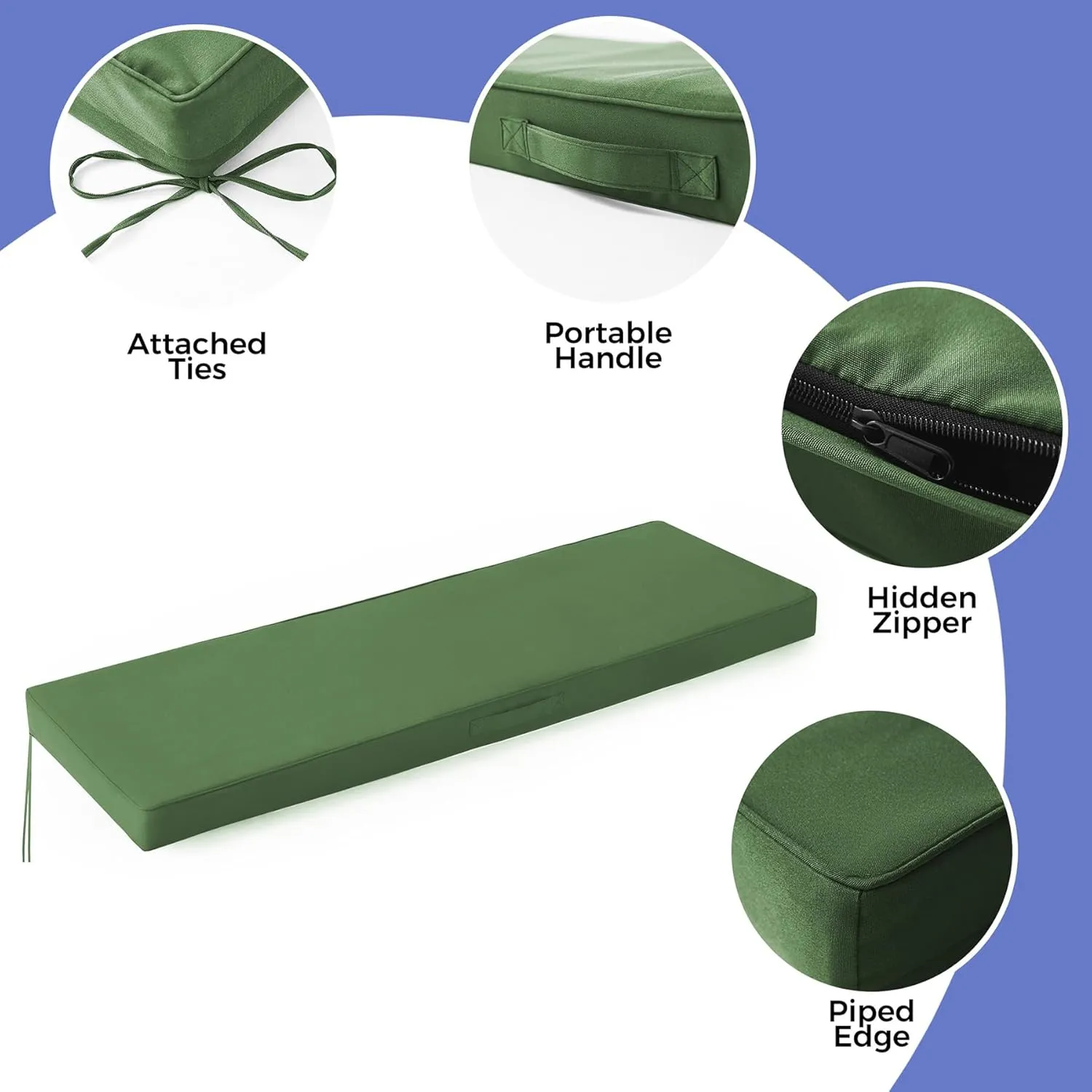 Bench Cushions for Outdoor Furniture, 42x18x3 Inch, Waterproof＆Fade Resistant Outdoor Bench Cushion, Pation Bench Cushion, Patio Furniture Cushion, Outdoor Chair Cushions, Forest Green