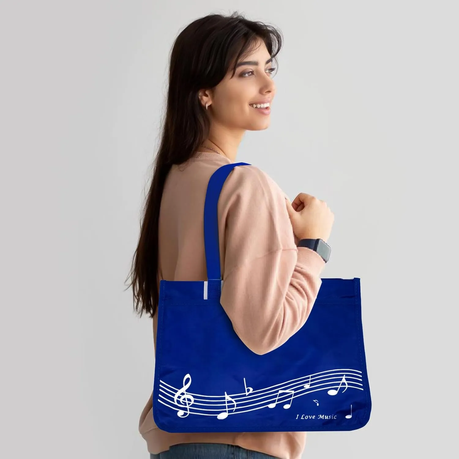BestSounds Piano Bag, Zipper Waterproof Music Book Tote Bag Piano Accessories for Students Kids, Women, Gifts for Musicians (Dark Blue Music)
