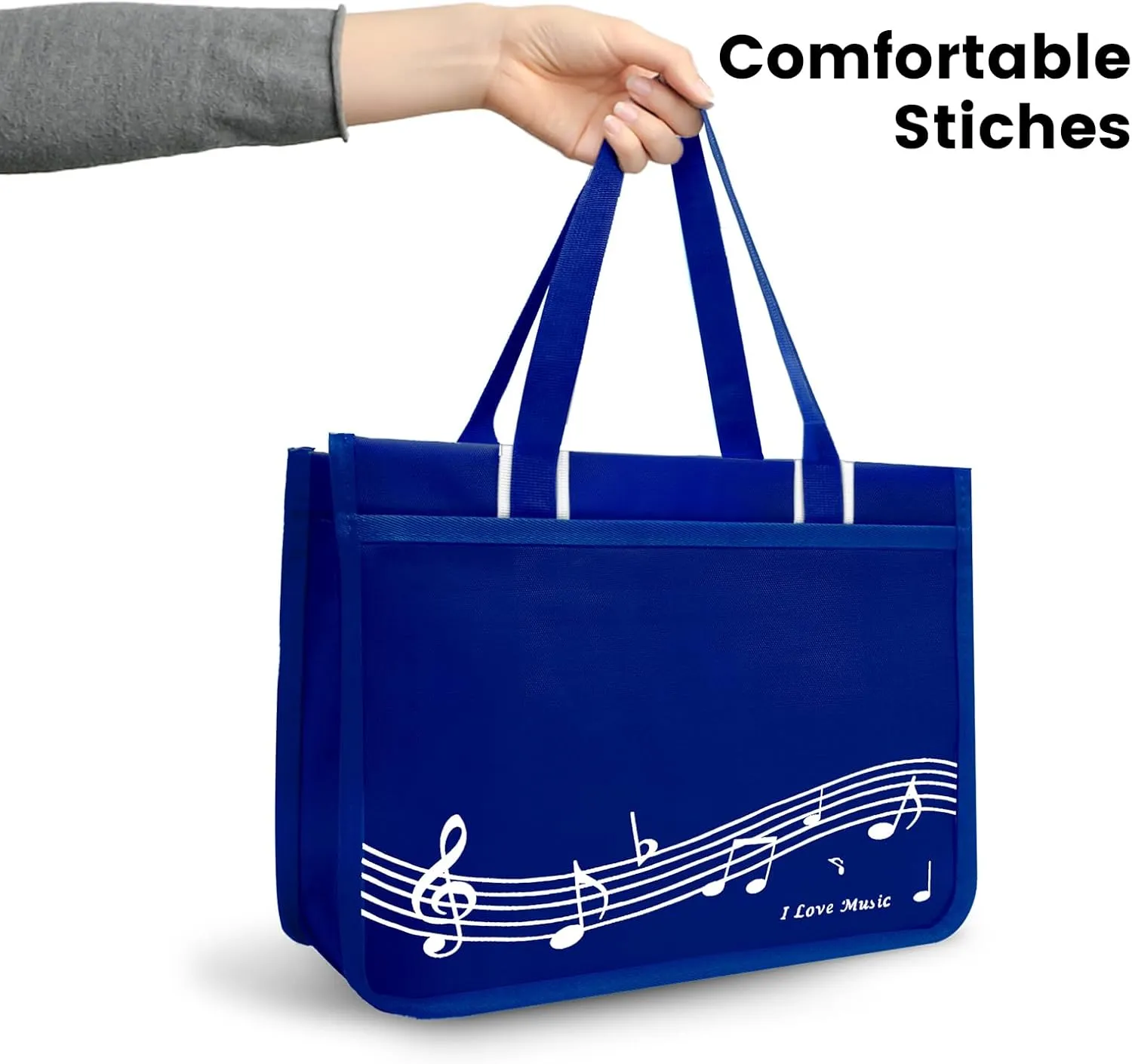 BestSounds Piano Bag, Zipper Waterproof Music Book Tote Bag Piano Accessories for Students Kids, Women, Gifts for Musicians (Dark Blue Music)