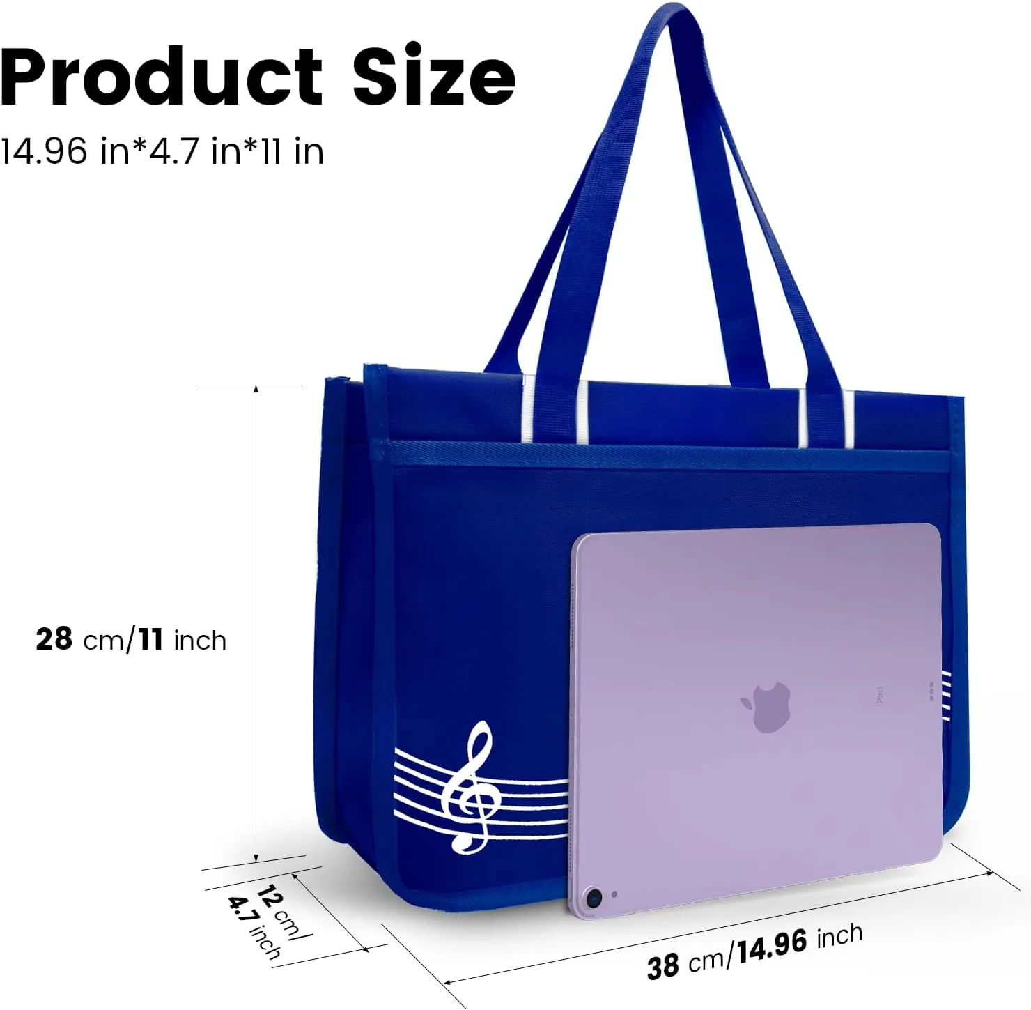 BestSounds Piano Bag, Zipper Waterproof Music Book Tote Bag Piano Accessories for Students Kids, Women, Gifts for Musicians (Dark Blue Music)