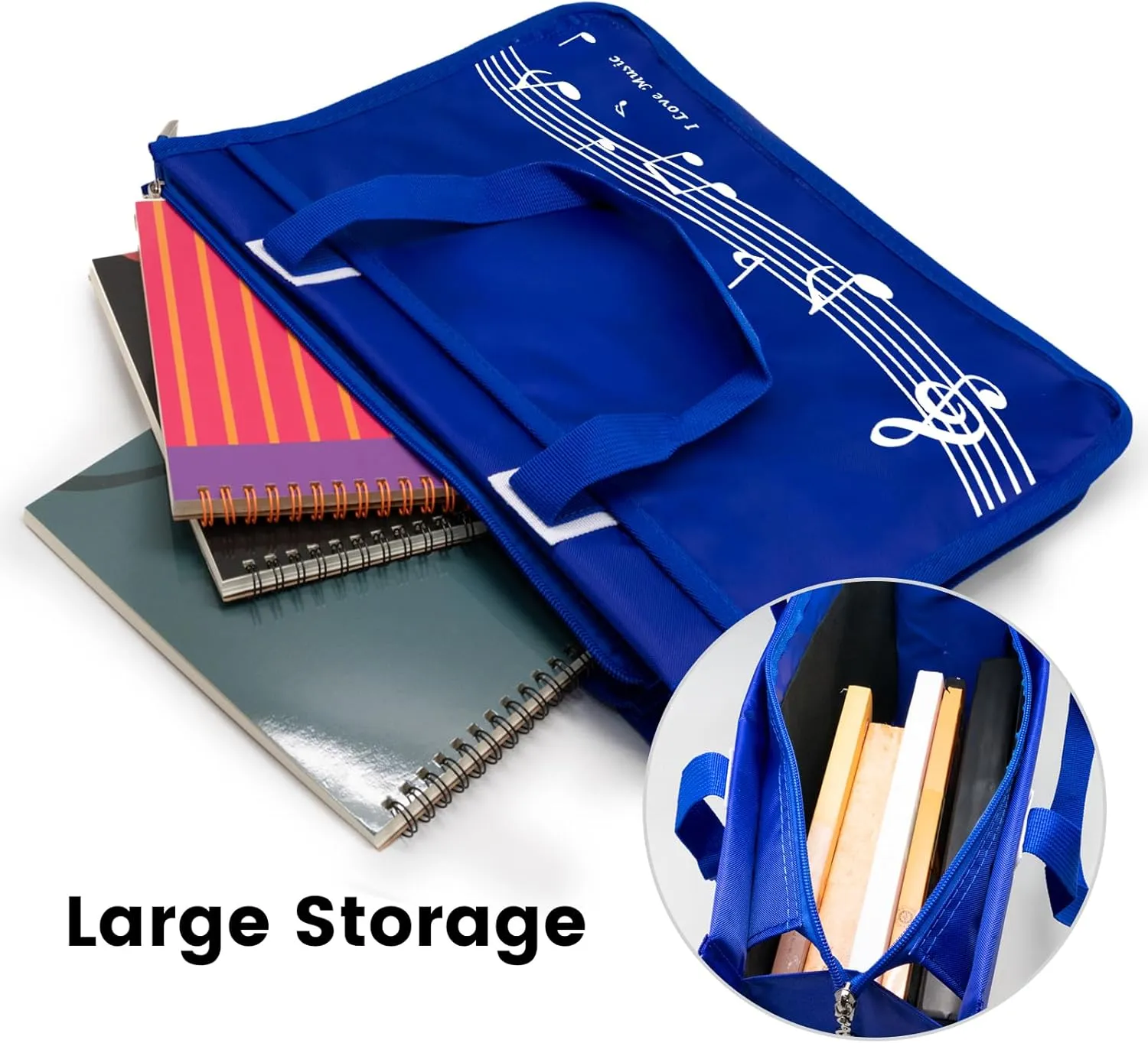 BestSounds Piano Bag, Zipper Waterproof Music Book Tote Bag Piano Accessories for Students Kids, Women, Gifts for Musicians (Dark Blue Music)