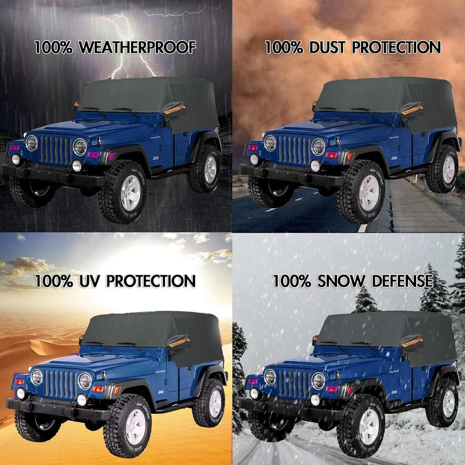 Big Ant Wrangler Cab Cover for 1987-2023 Je-ep Wrangler JK JKU JL JLU 2 Door, Half Car Cover Waterproof Oxford with Reflective Strip,Sun Snowproof Cab Car Cover Black