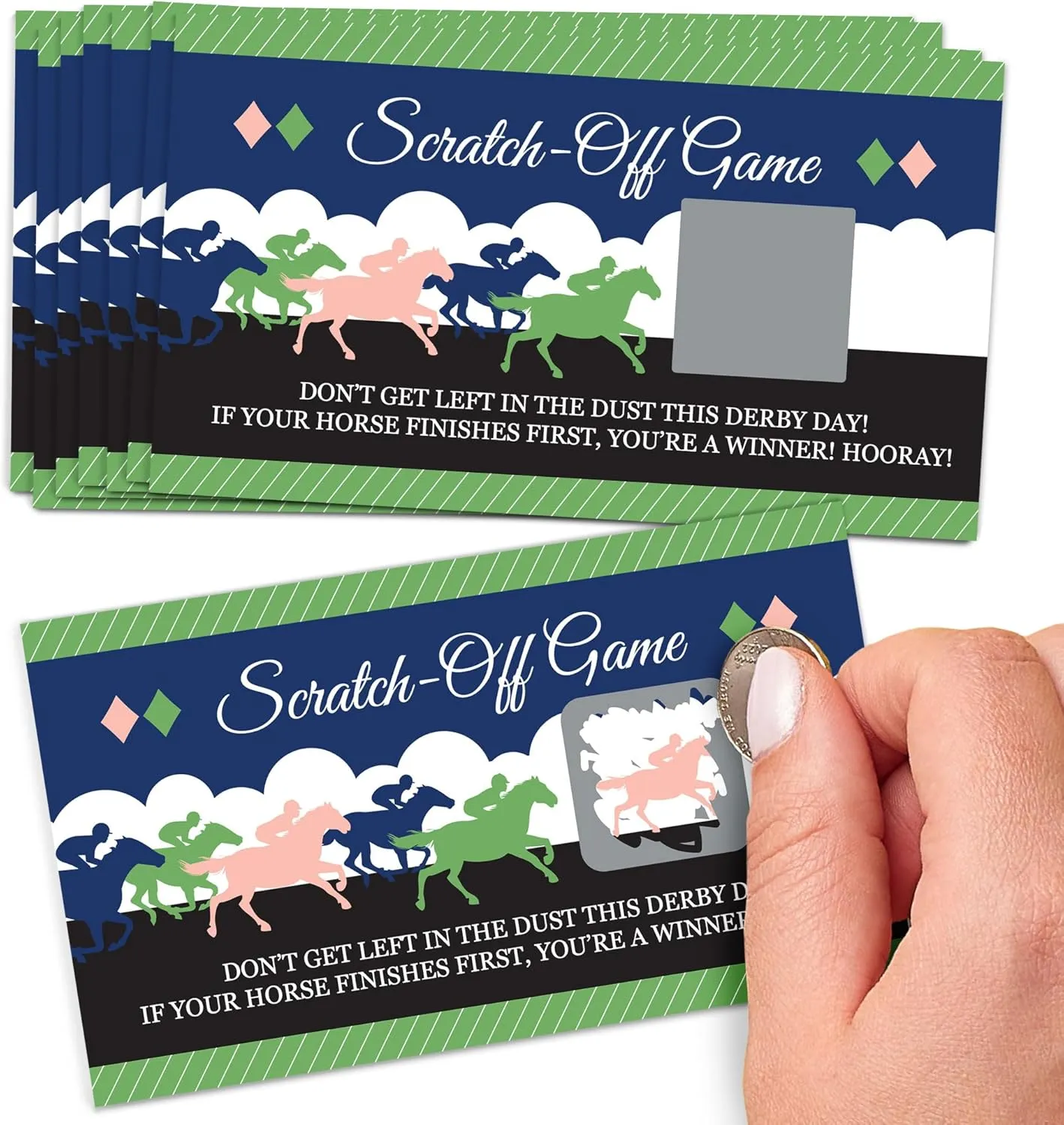 Big Dot of Happiness Kentucky Horse Derby Scratch-Off Game Cards – Racing Party Activity, Derby Day Supplies, Interactive Guest Entertainment, Track-Themed Scratch Tickets – 22 Ct