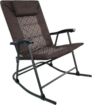 Black Sierra High Back Folding Rocking Chair, XL Oversize Camping Rocker Supports 300 LBS, Padded Portable Heavy Duty Armchair for Deck and Patio
