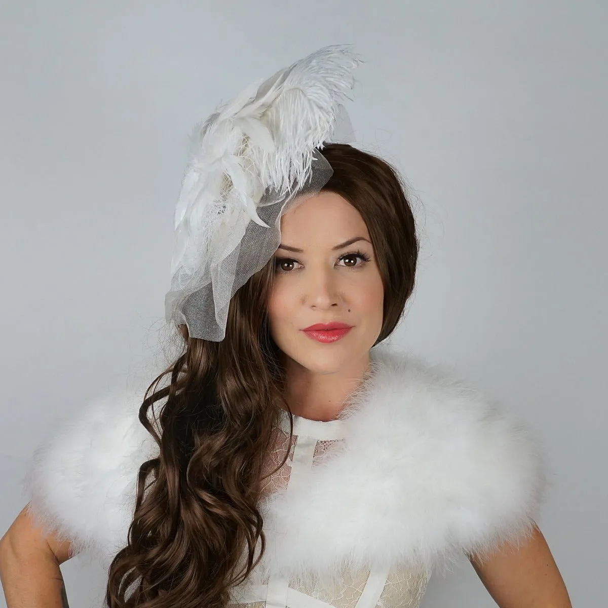 Blanca White Ostrich Feather Fascinator
