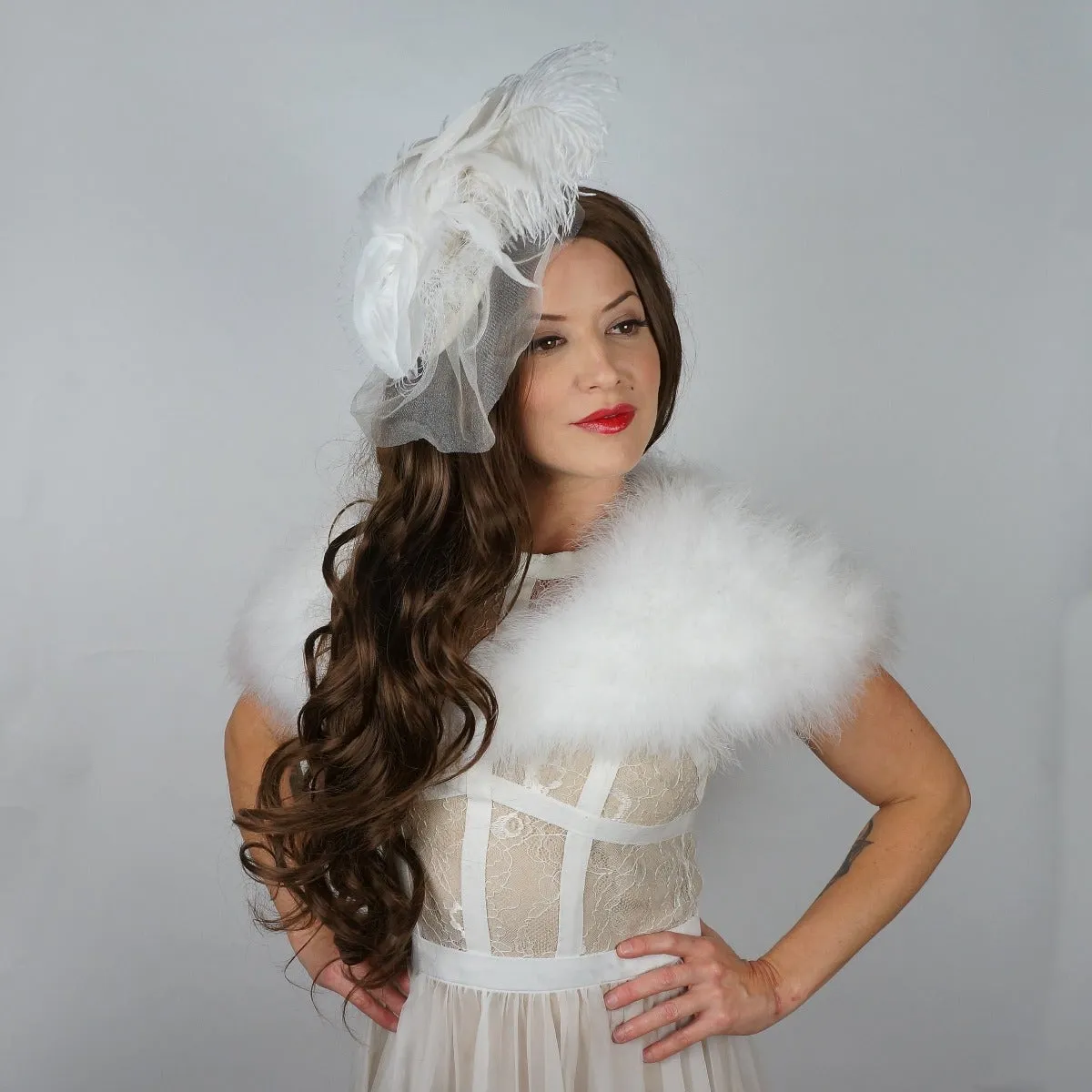 Blanca White Ostrich Feather Fascinator