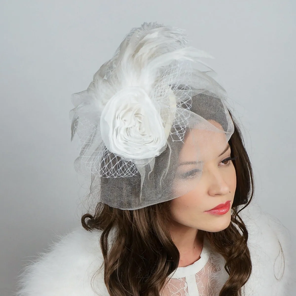 Blanca White Ostrich Feather Fascinator