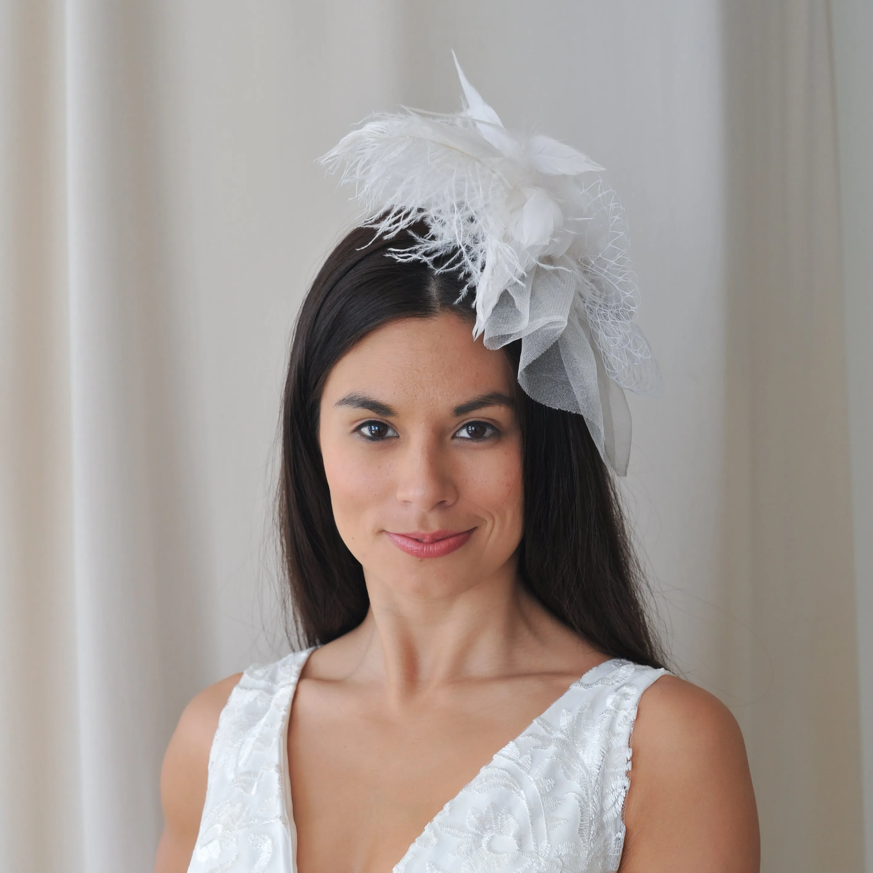 Blanca White Ostrich Feather Fascinator