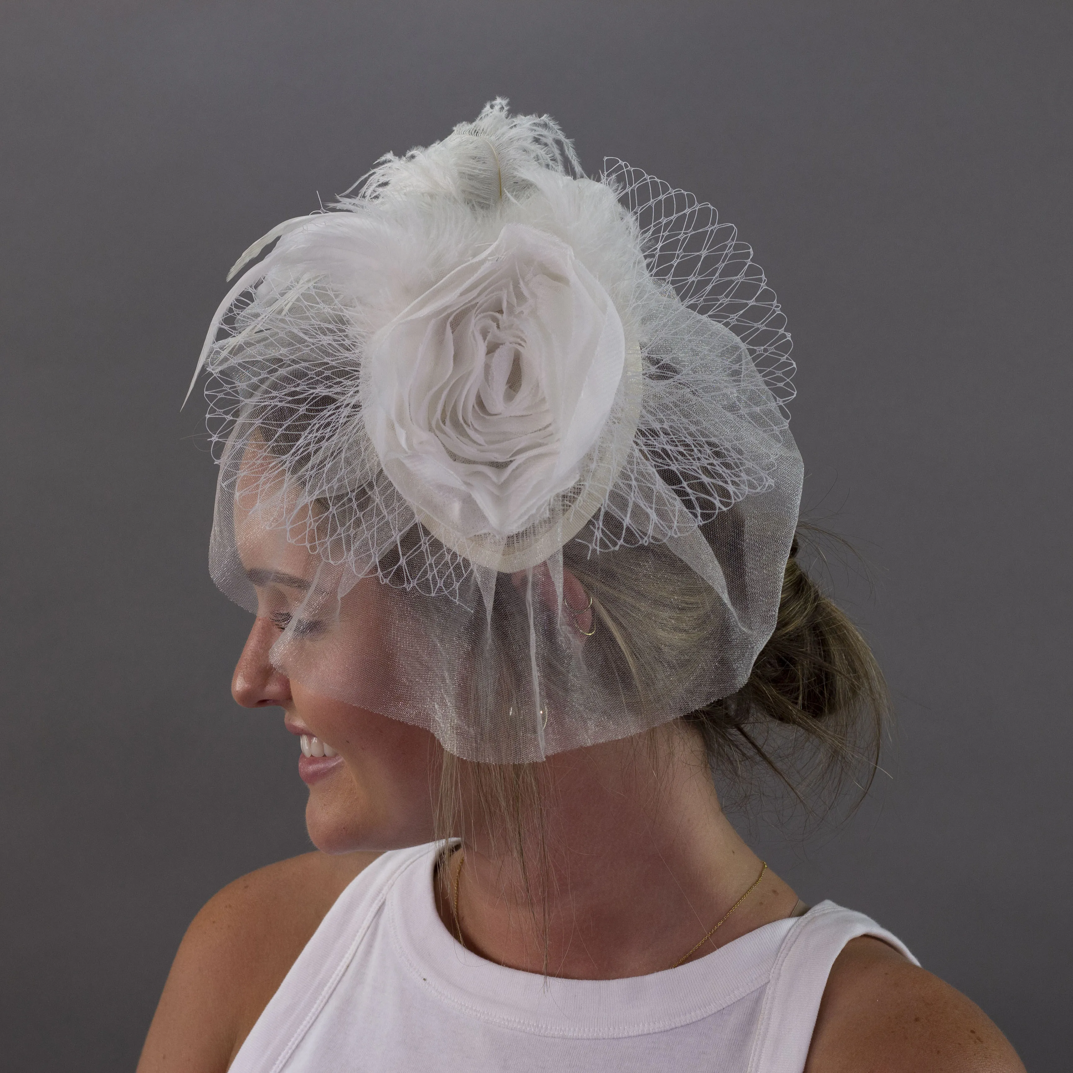 Blanca White Ostrich Feather Fascinator