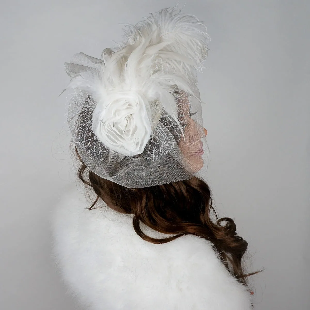 Blanca White Ostrich Feather Fascinator