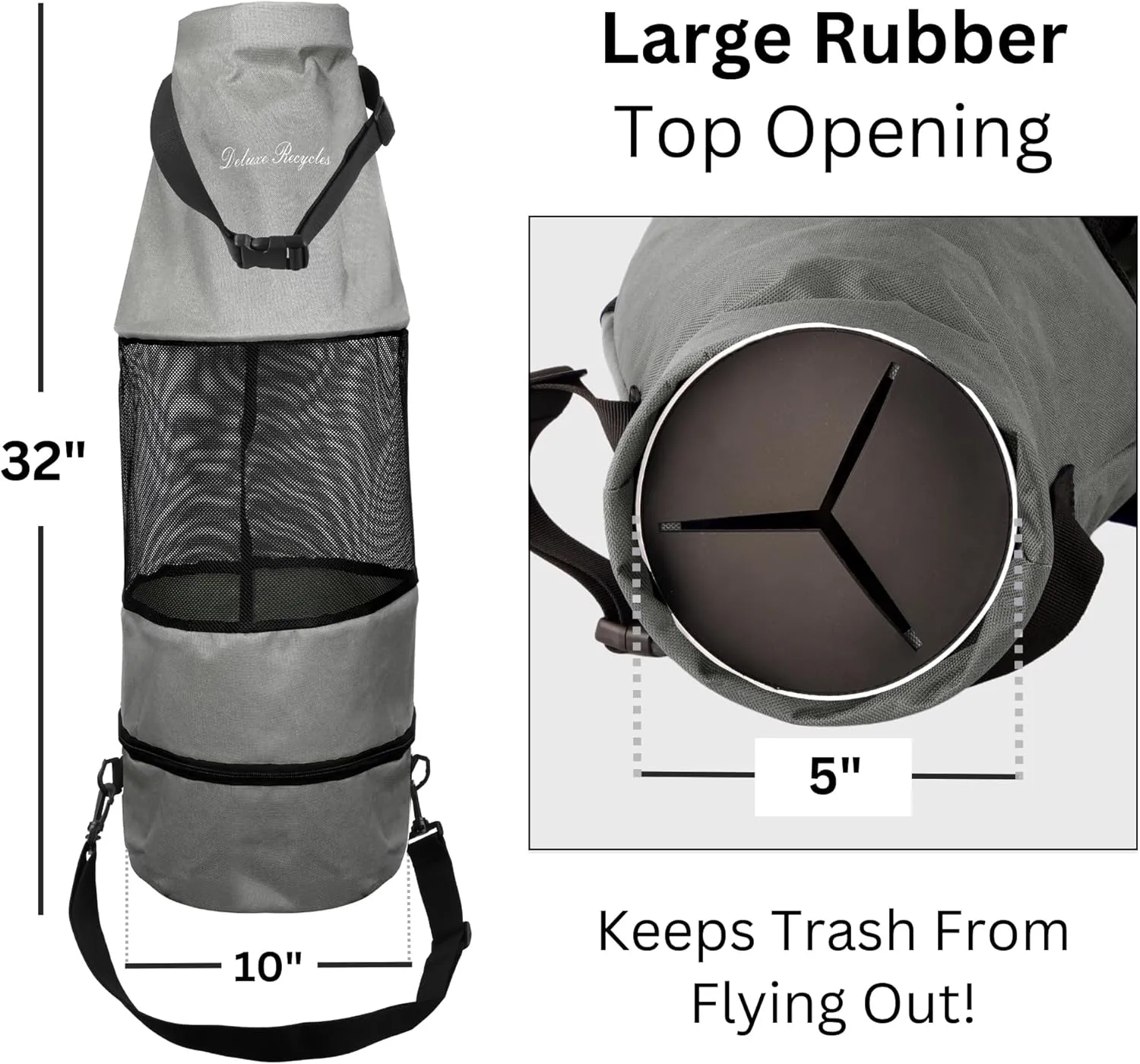 Boat Trash Can Bag - Durable 600D Mesh Oxford Fabric, Bottom Zipper, and Washable - Ideal for Boats, Kayaks, Campers, RVs, and More (Grey)