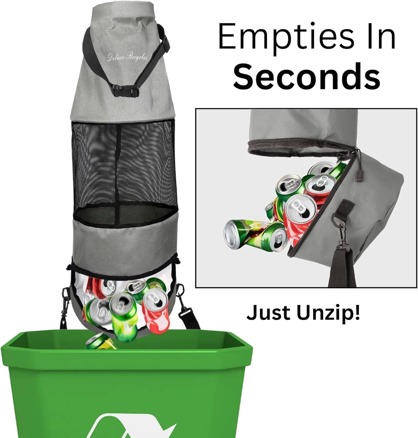 Boat Trash Can Bag - Durable 600D Mesh Oxford Fabric, Bottom Zipper, and Washable - Ideal for Boats, Kayaks, Campers, RVs, and More (Grey)