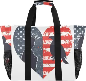 Bolaz Travel Tote Bag，Gym Bag for Men,Waterproof Beach Bag for Women Foldable Reusable-American Flag Love Statue Of Liberty Eagle