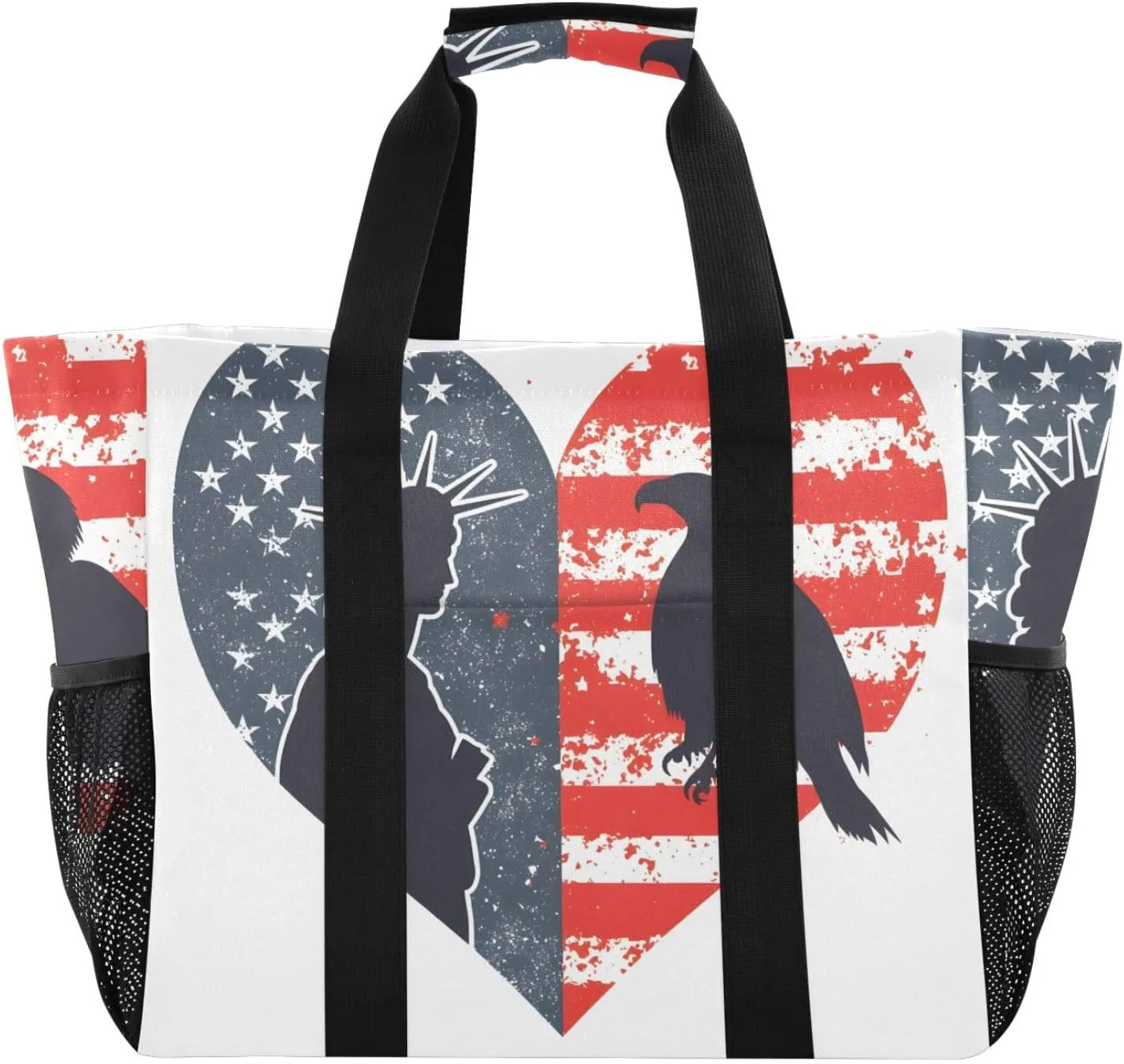 Bolaz Travel Tote Bag，Gym Bag for Men,Waterproof Beach Bag for Women Foldable Reusable-American Flag Love Statue Of Liberty Eagle