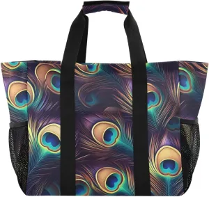 Bolaz Travel Tote Bag，Gym Bag for Men,Waterproof Beach Bag for Women Foldable Reusable-Mysterious Peacock Feathers Pattern
