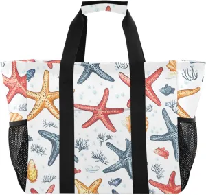 Bolaz Travel Tote Bag，Gym Bag for Men,Waterproof Beach Bag for Women Foldable Reusable-Starfish Shell Fish Pattern
