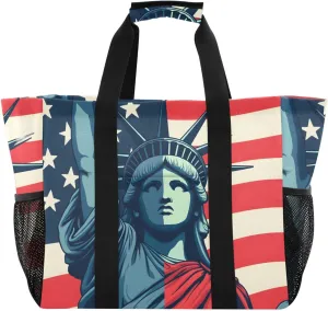 Bolaz Travel Tote Bag，Gym Bag for Men,Waterproof Beach Bag for Women Foldable Reusable-Statue Of The American Flag