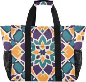 Bolaz Travel Tote Bag，Gym Bag for Men,Waterproof Beach Bag for Women Foldable Reusable-Symmetrical Geometric Pattern
