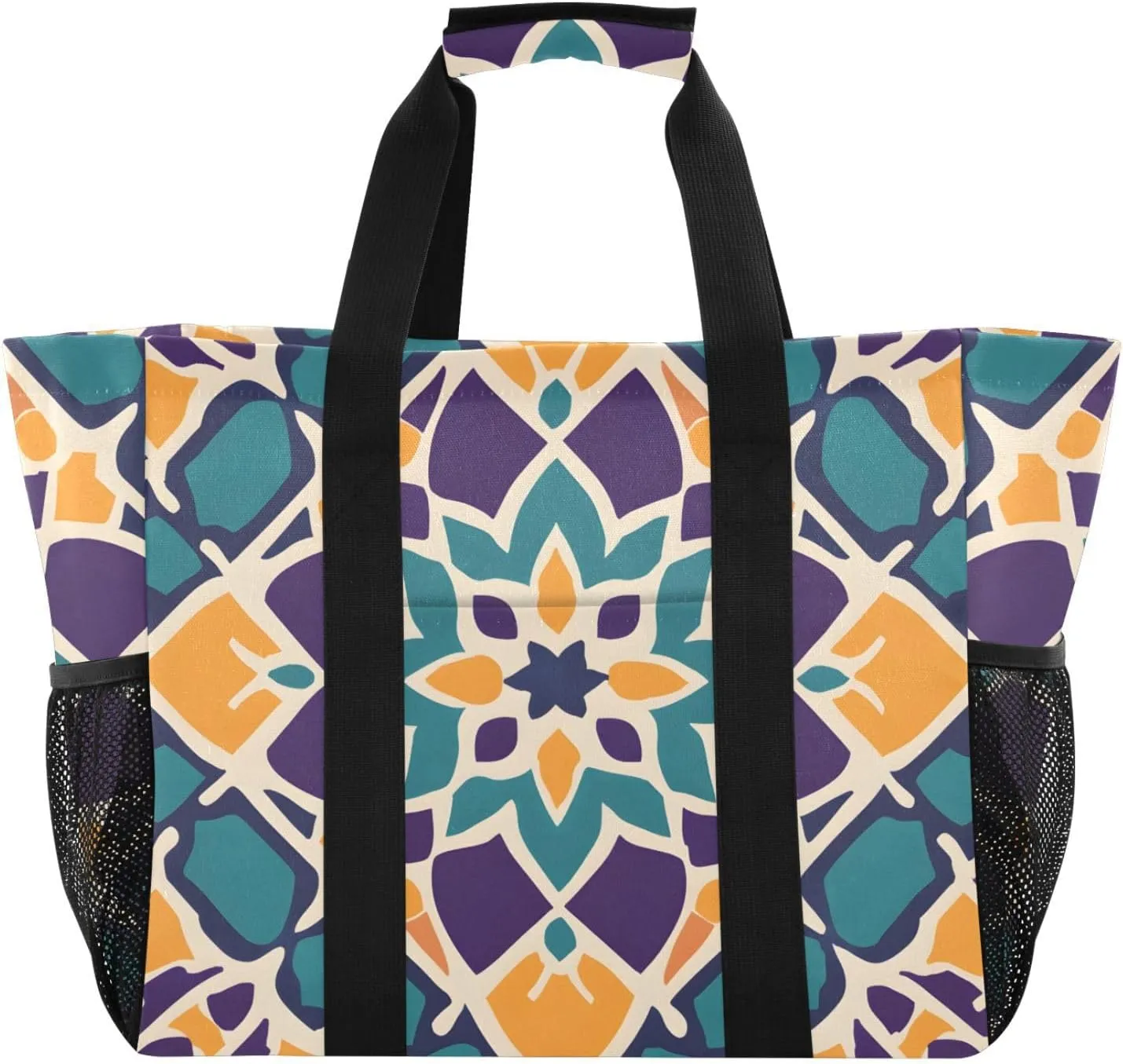 Bolaz Travel Tote Bag，Gym Bag for Men,Waterproof Beach Bag for Women Foldable Reusable-Symmetrical Geometric Pattern