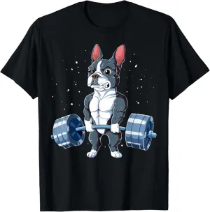 Boston Terrier Weightlifting Funny Deadlift Men Fitness Gym T-Shirt