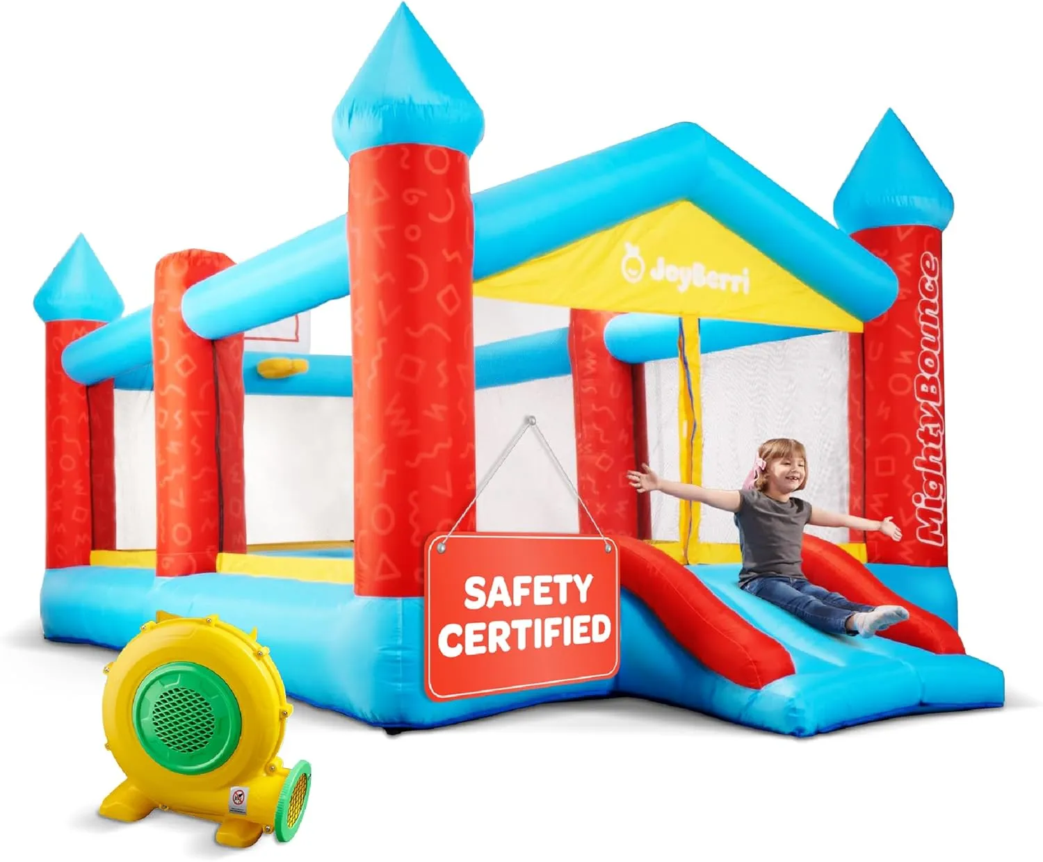 Bouncy House - 16.8' x8.9' Ft Extra Large, Inflatable Bounce House for Kids and Adults - with Air Blower, Volleyball Net, Basketball Hoop and Slide - ASTM Certified