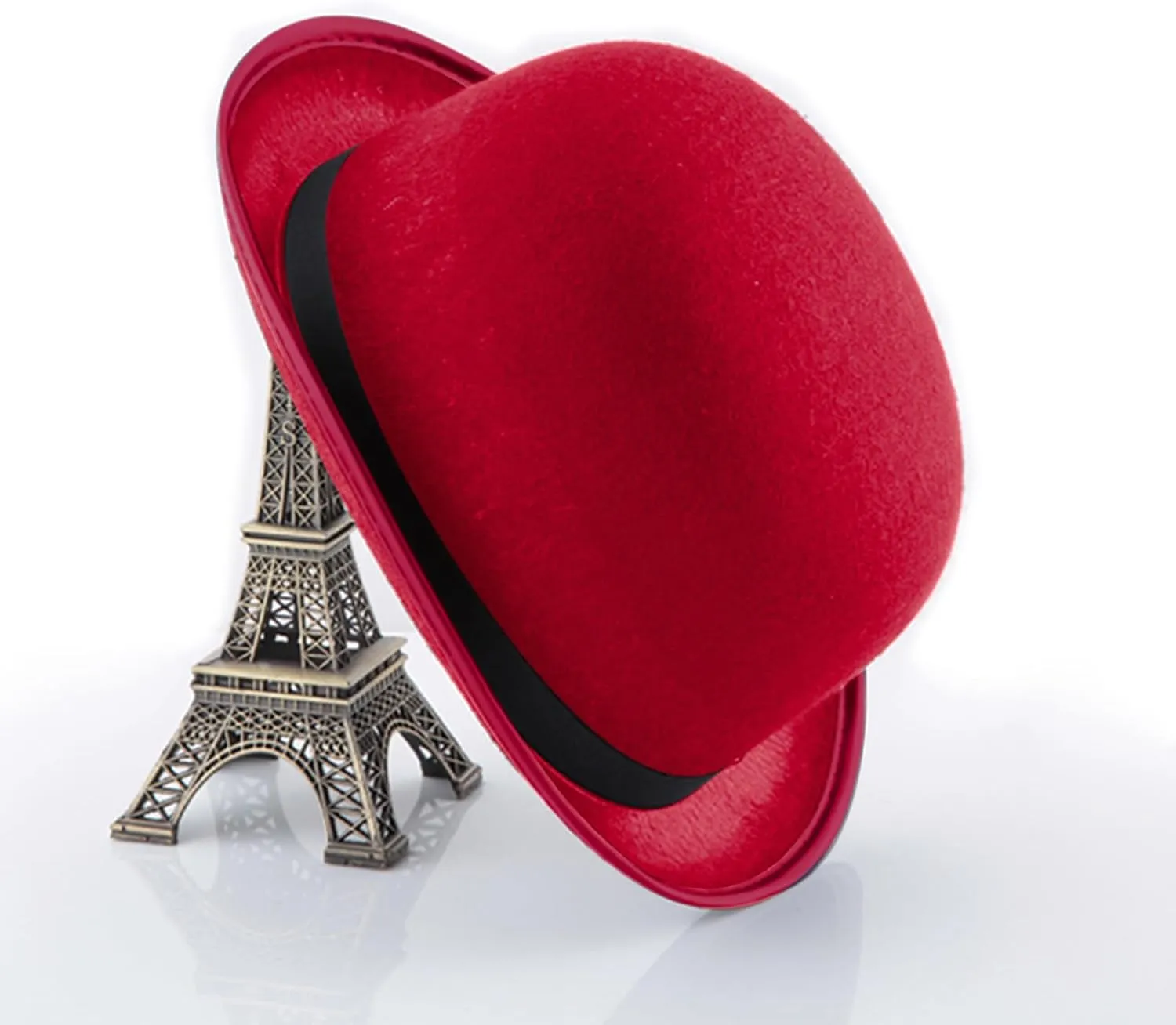 Bowler Hat Vintage Felt Derby Hat for Men and Women Round Cloche Upturn Brim Church Hats with Black Ribbon Derby Cap