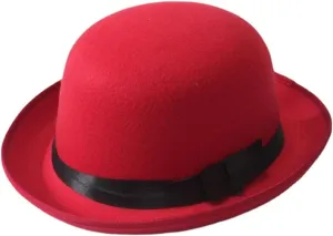 Bowler Hat Vintage Felt Derby Hat for Men and Women Round Cloche Upturn Brim Church Hats with Black Ribbon Derby Cap