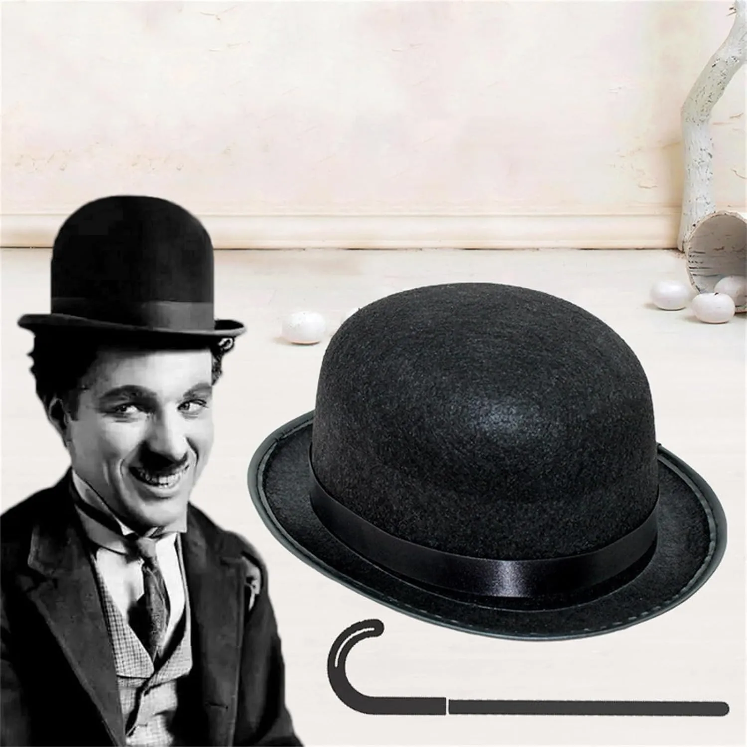 Bowler Hat Vintage Felt Derby Hat for Men and Women Round Cloche Upturn Brim Church Hats with Black Ribbon Derby Cap