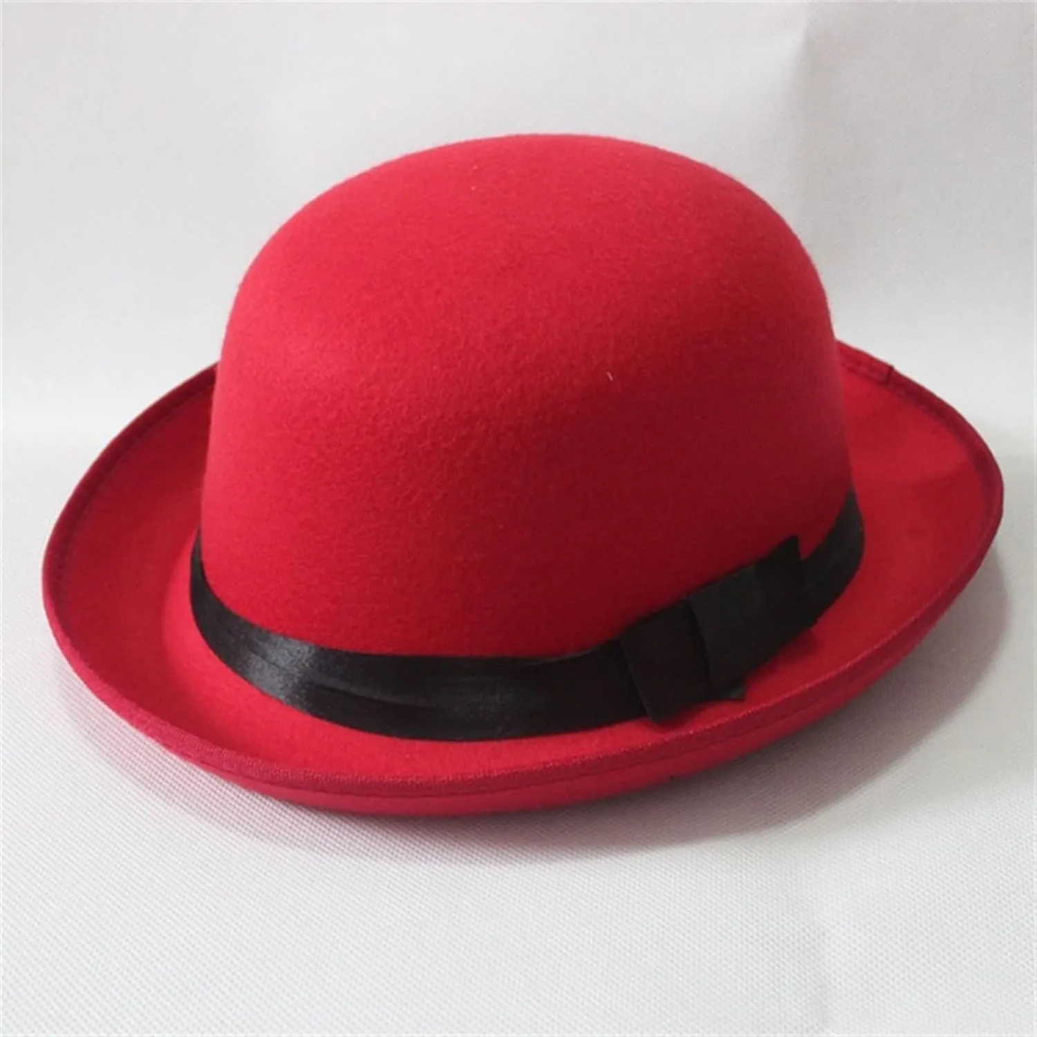 Bowler Hat Vintage Felt Derby Hat for Men and Women Round Cloche Upturn Brim Church Hats with Black Ribbon Derby Cap