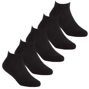 Boys Low Cut Trainer Liner Plain Socks Mesh Insert 5 Pairs- Black