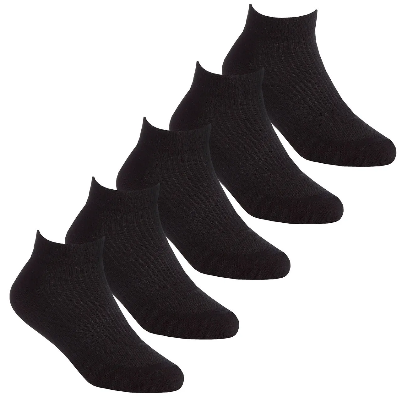 Boys Low Cut Trainer Liner Plain Socks Mesh Insert 5 Pairs- Black