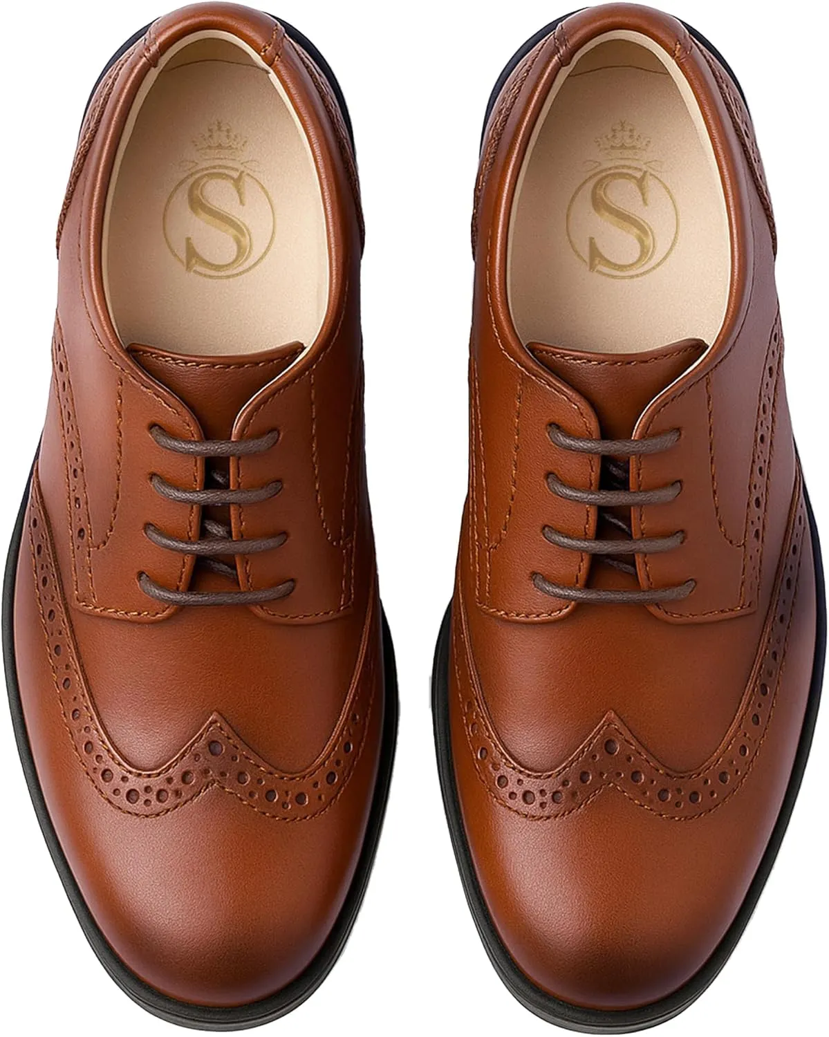 Boys’ Patent Derby Dress Shoes, Wingtip Brogue Lace-Up Wedding Prom Formal Footwear
