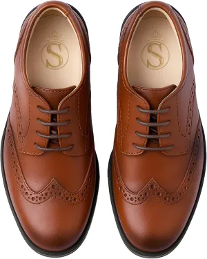 Boys’ Patent Derby Dress Shoes, Wingtip Brogue Lace-Up Wedding Prom Formal Footwear