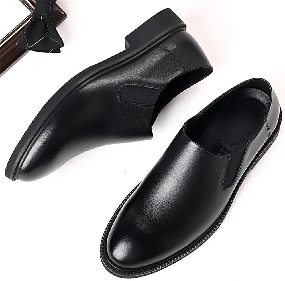 British Gentleman Vintage Oxford Shoes Pointed Toe Leather Business Casual Slip On Height Increase Trendy Footwear