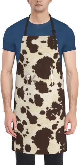 Brown Cowhide Print Waterproof Apron Durable And Stylish Oxford Cloth Protection For Cooking, Flower Arrangement, Painting, And Housework
