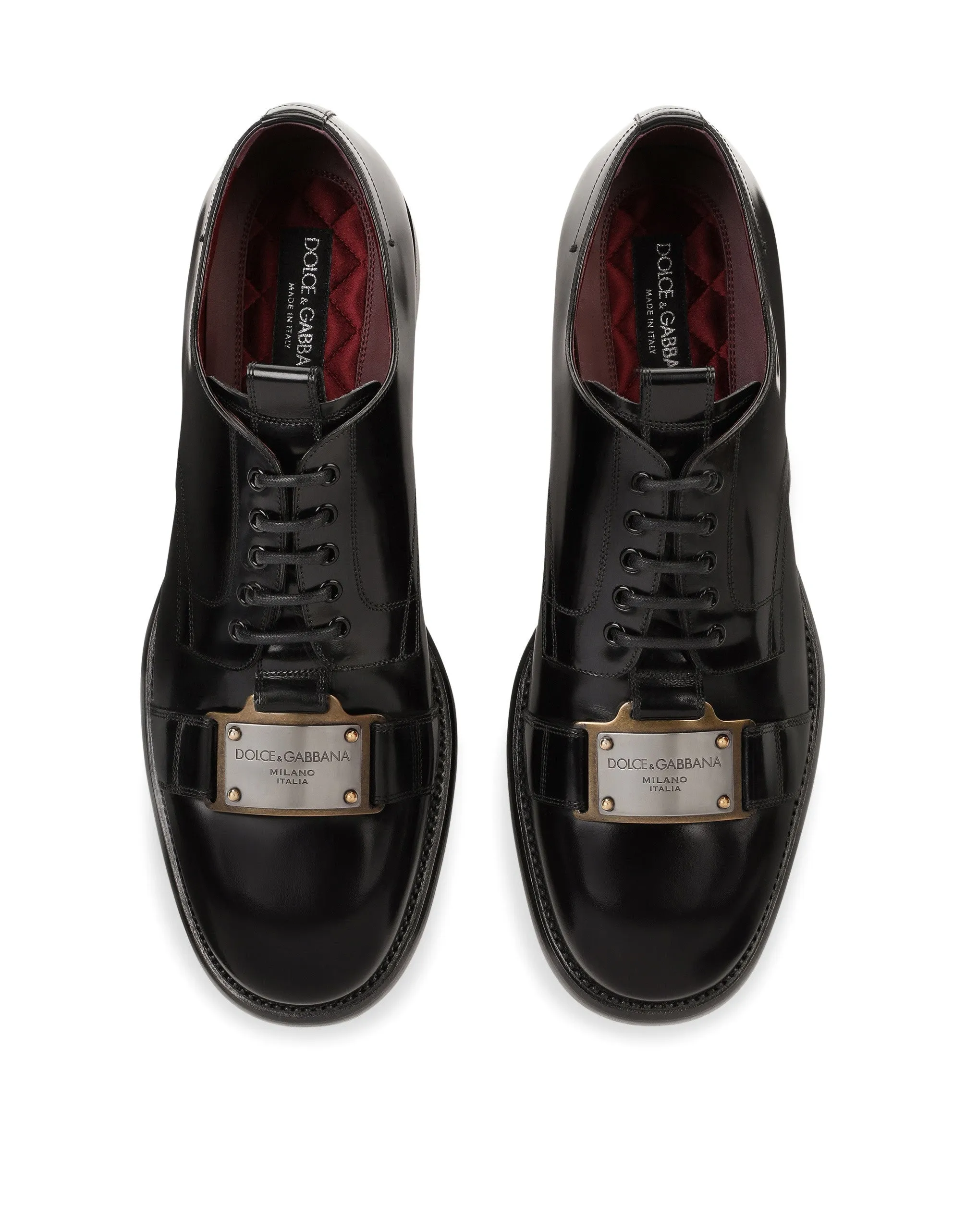 Brushed calfskin Derby shoes with branded plate
